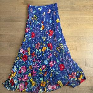Vintage Rene Derhy Floral Maxi Skirt in Blue and Red